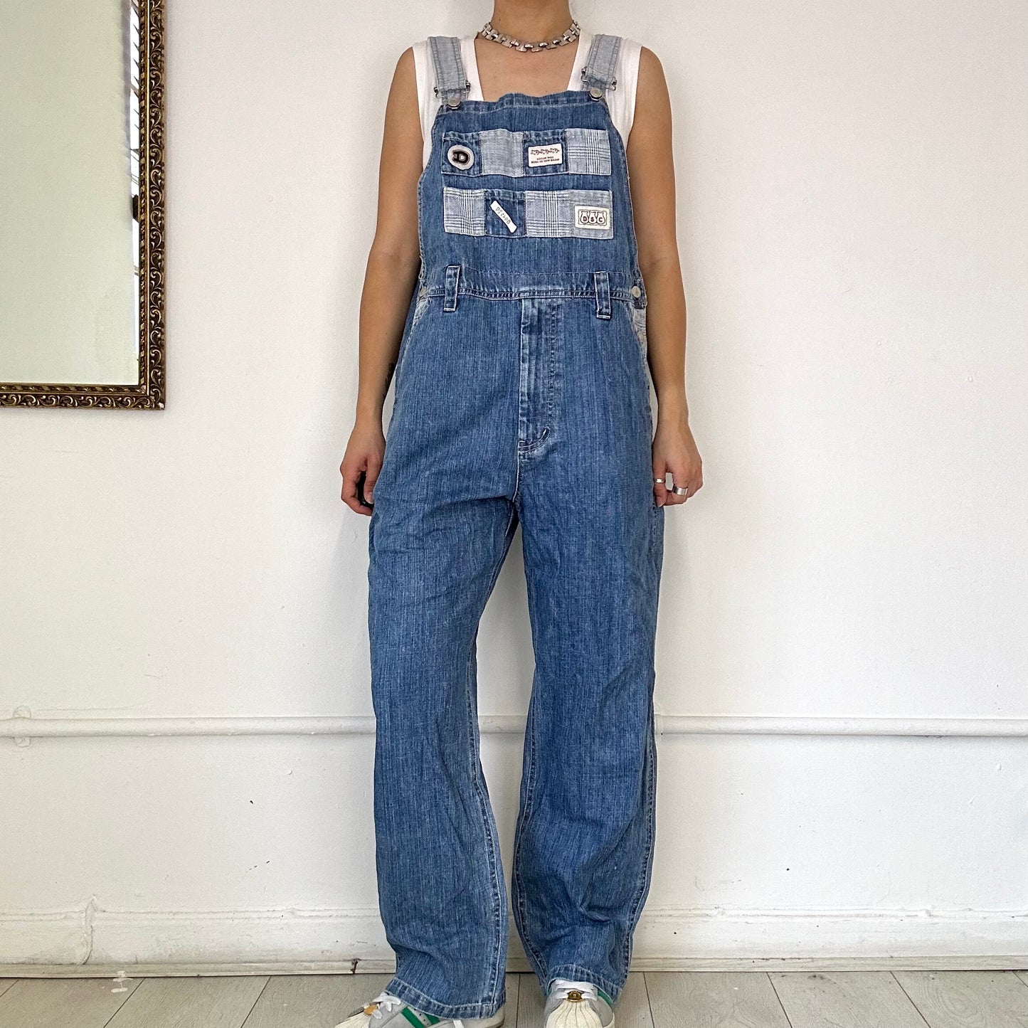 patchwork denim dungarees