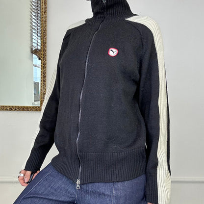 black puma zip up knit jumper