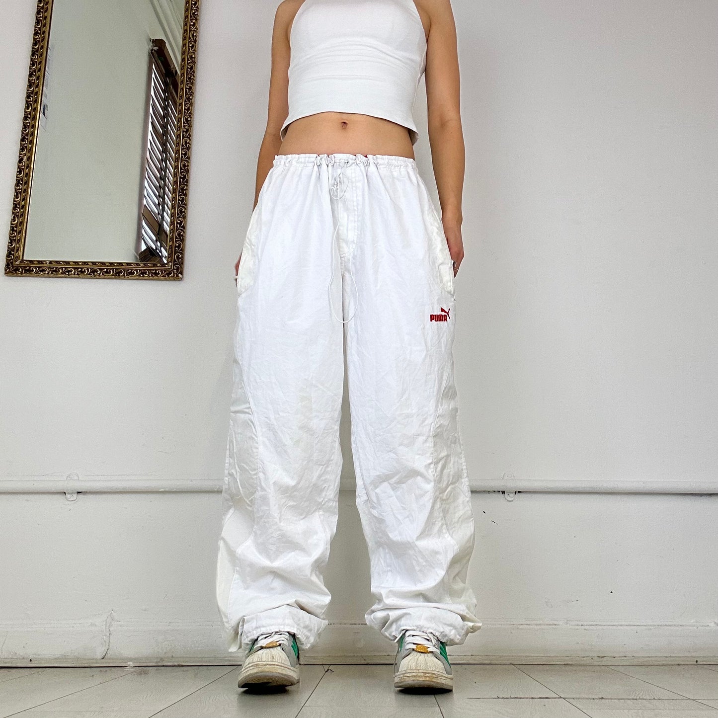 puma white baggy tracksuit bottoms