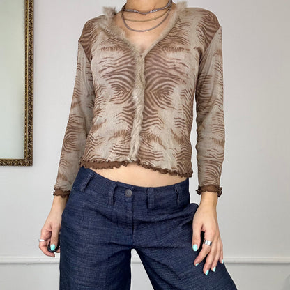 2000's mesh and fur trim top