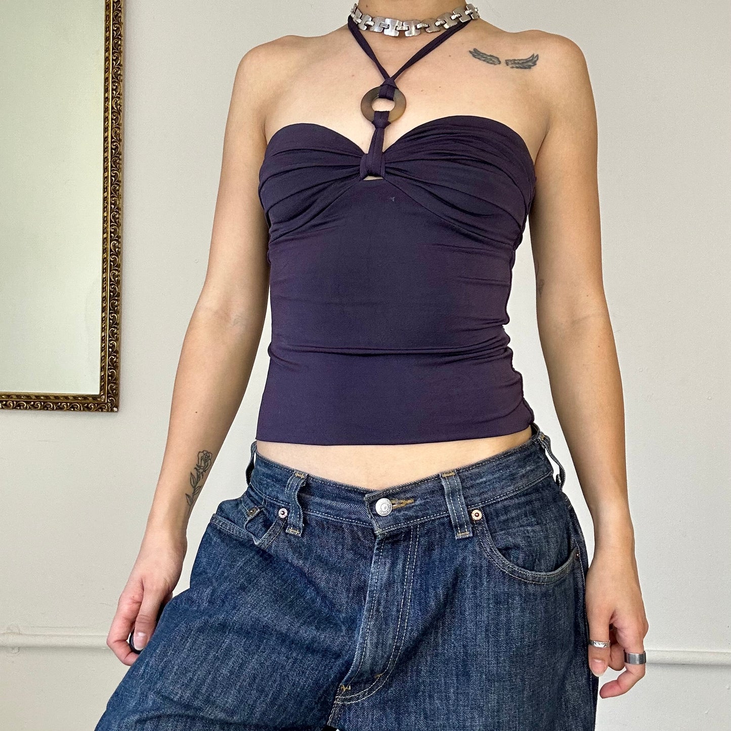 00's plum halter neck bandeau top