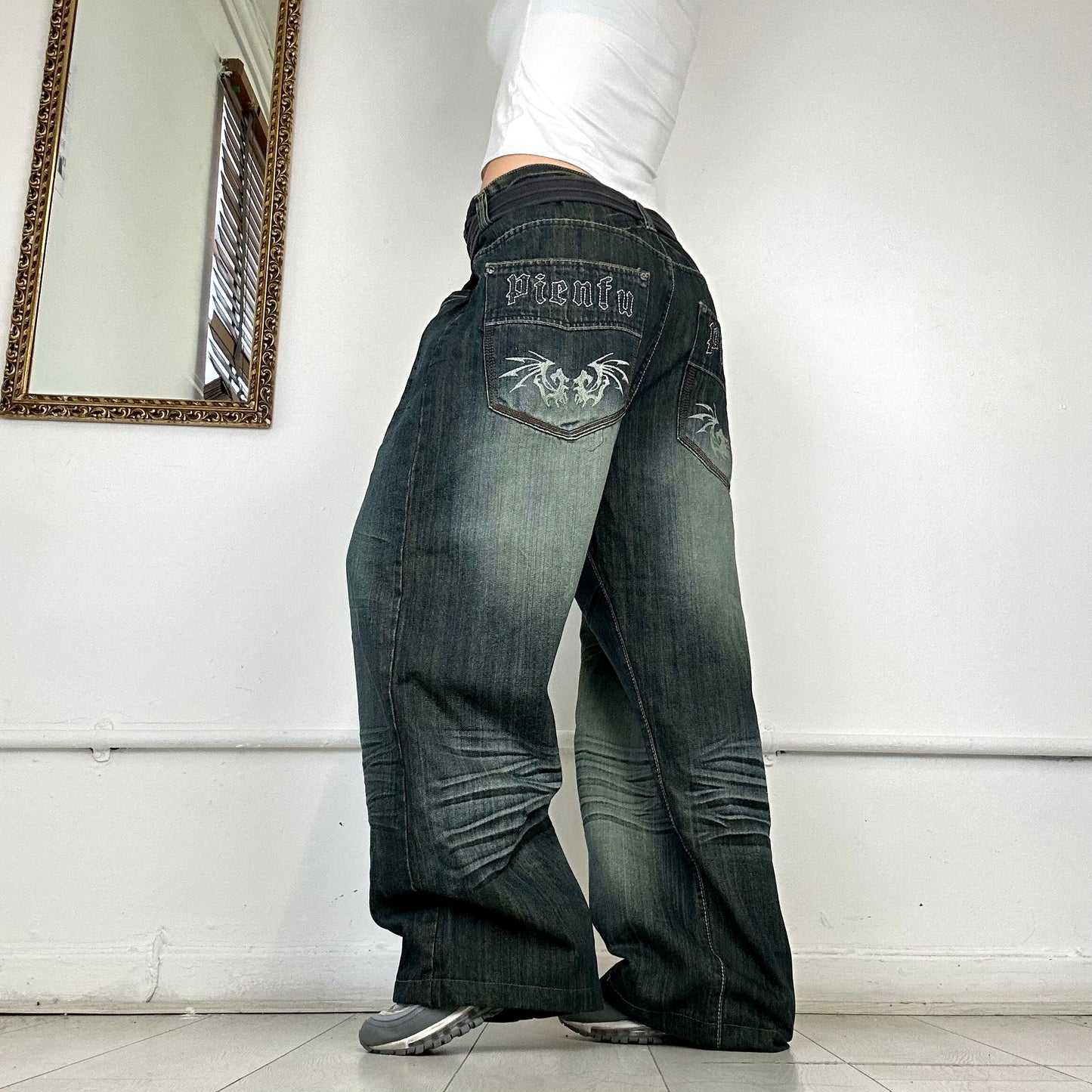 baggy two tone jeans