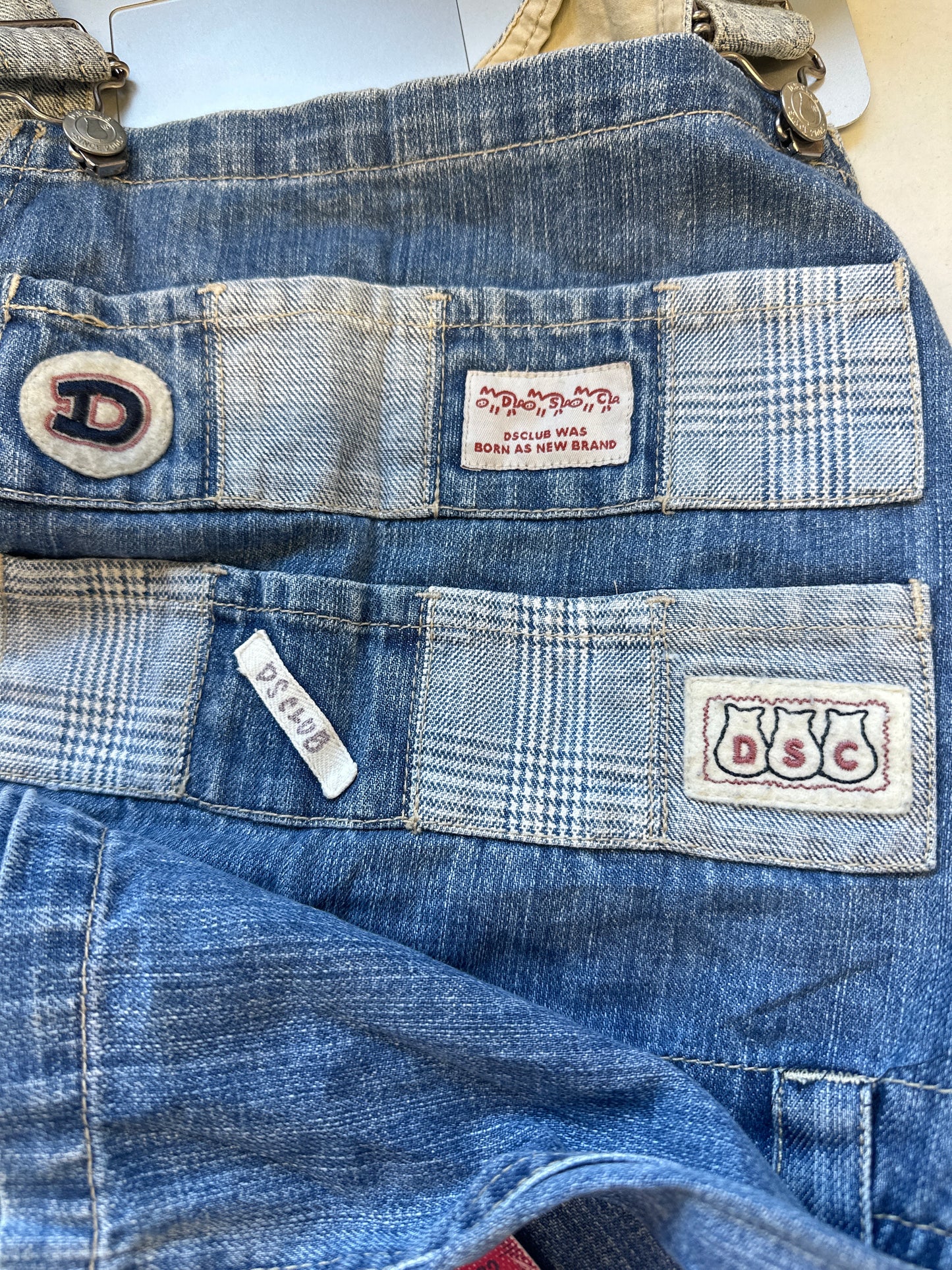 patchwork denim dungarees