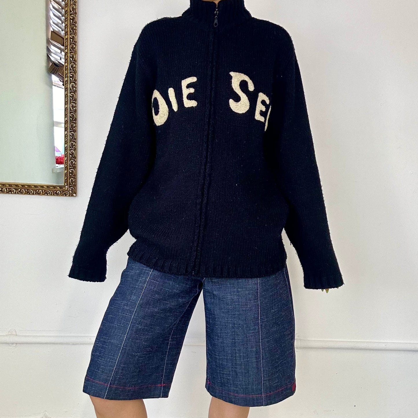 vintage black diesel zip up knit