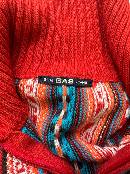 vintage gas red zip up knit jumper