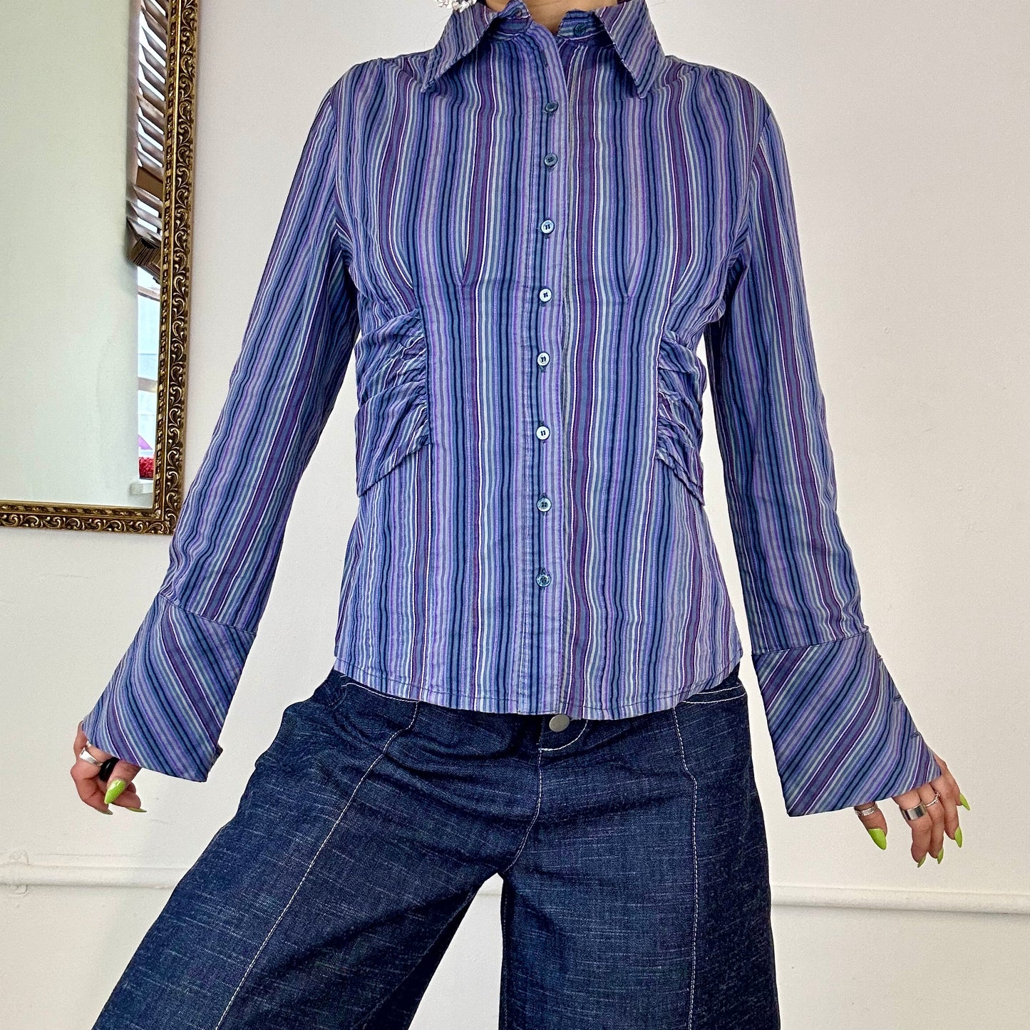 vintage italian striped fitted button up shirt