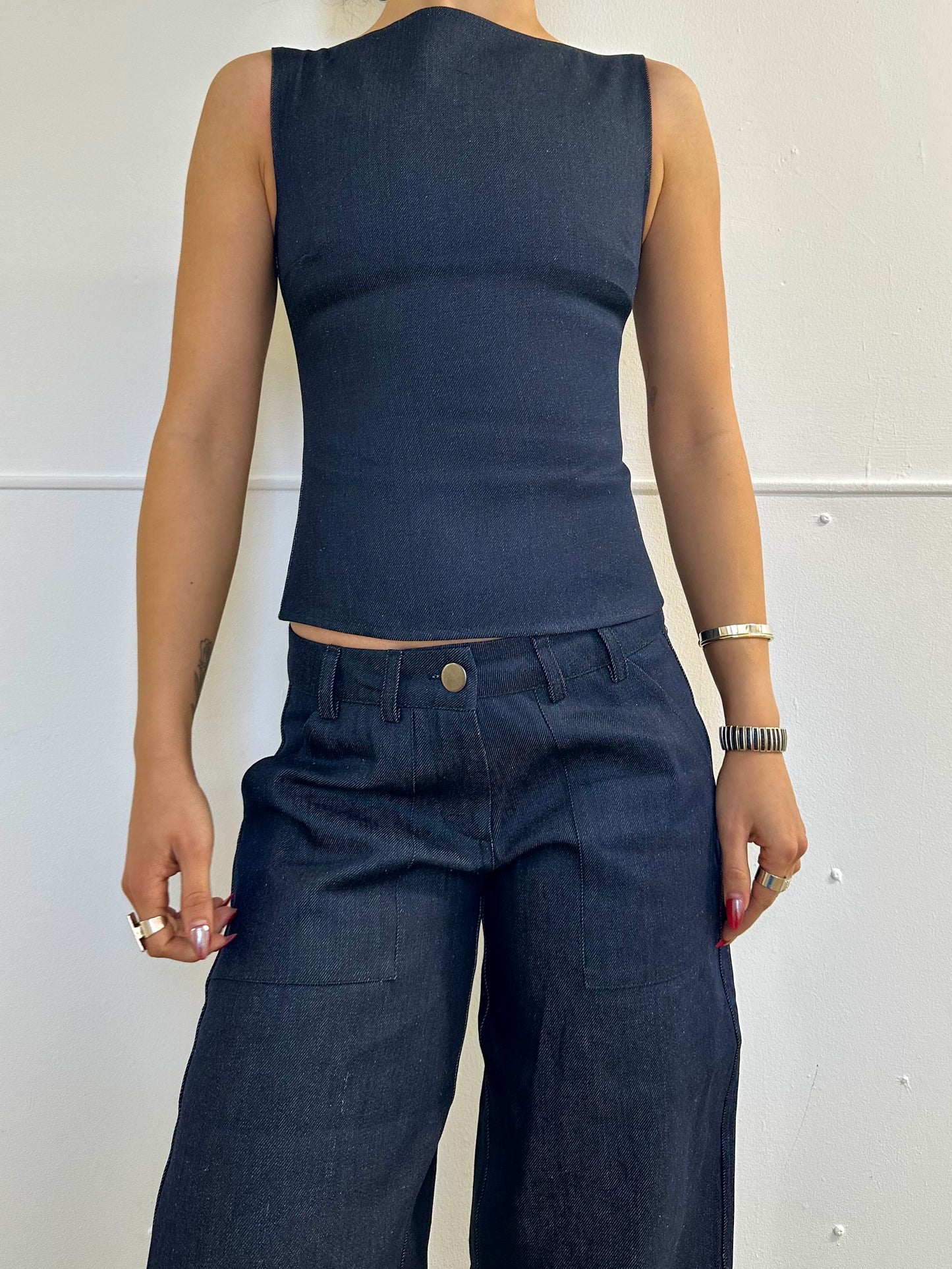 the charlie top in navy denim