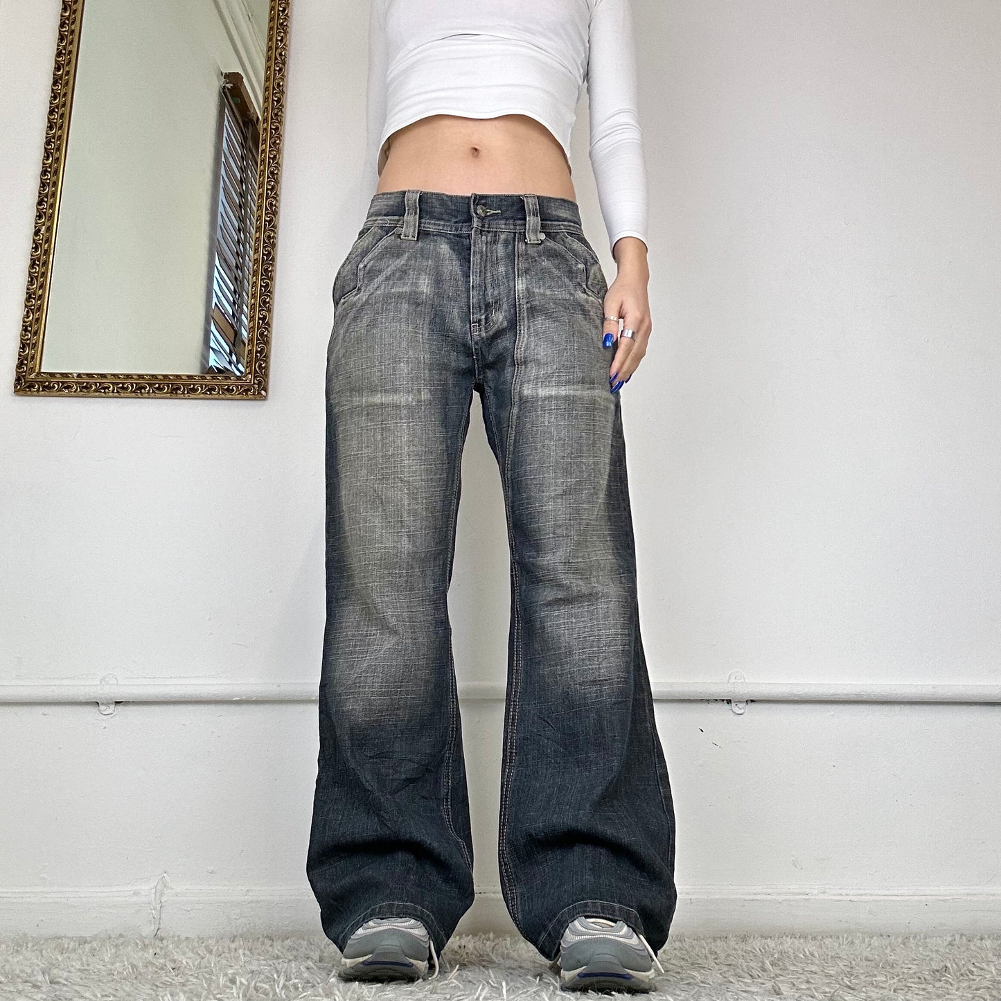 wide leg washed jeans