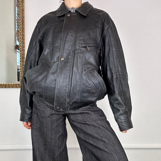 real leather baggy bomber jacket