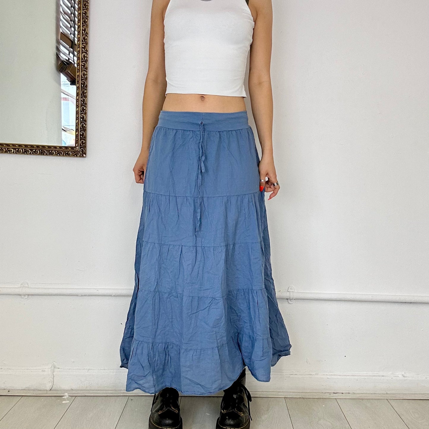 blue flowy maxi skirt