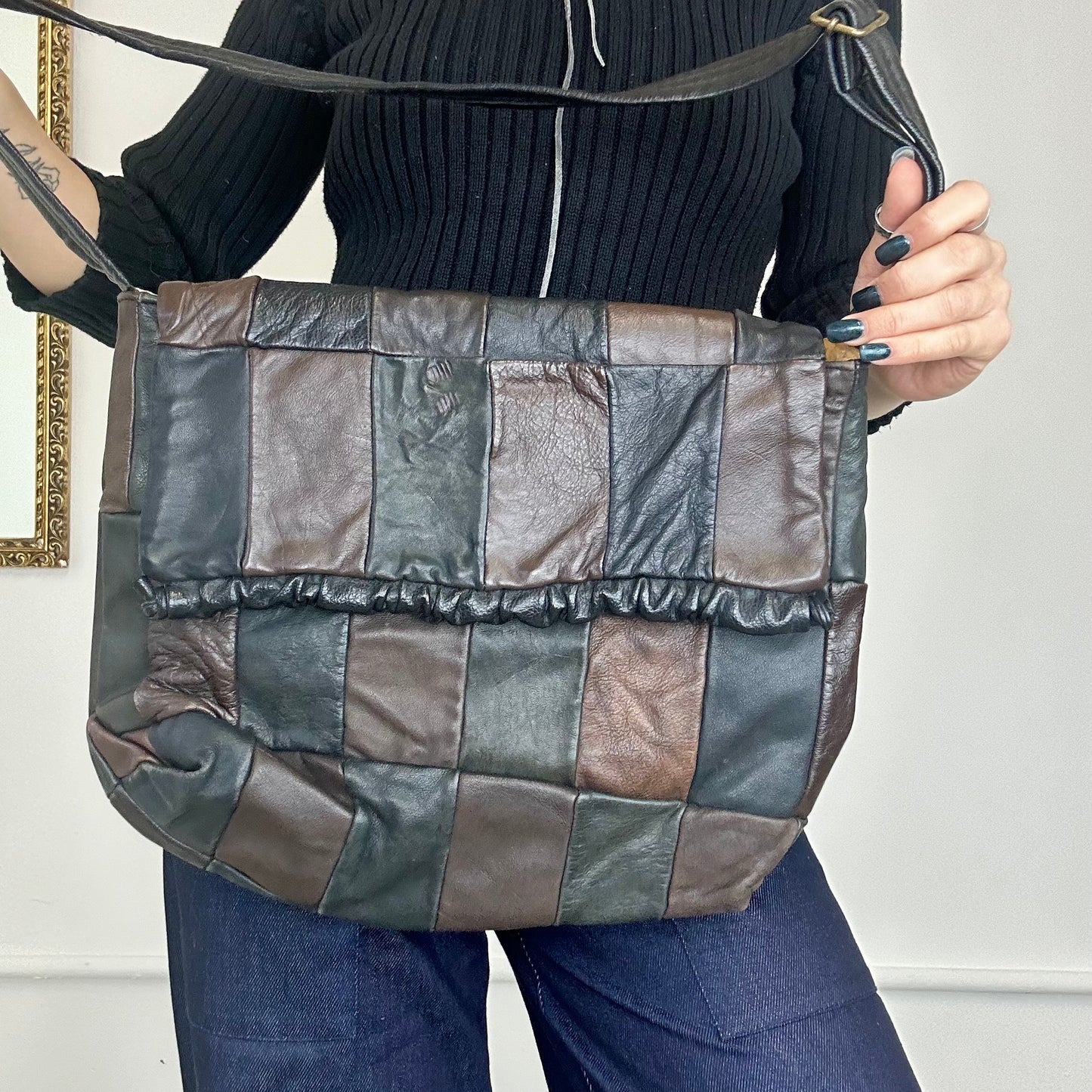 vintage checkered leather crossbody bag