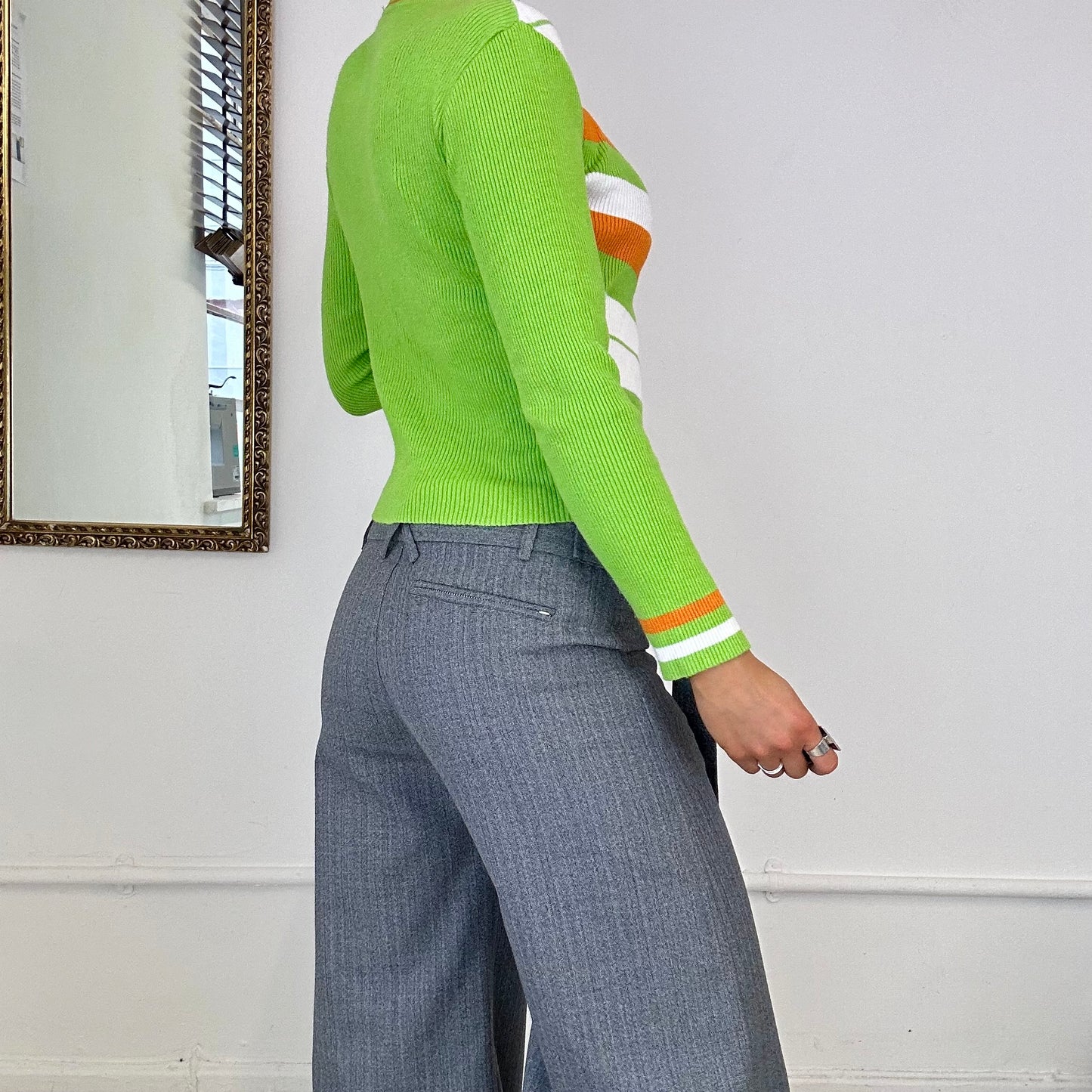 colourful 2000's green pattern long sleeve knitted top