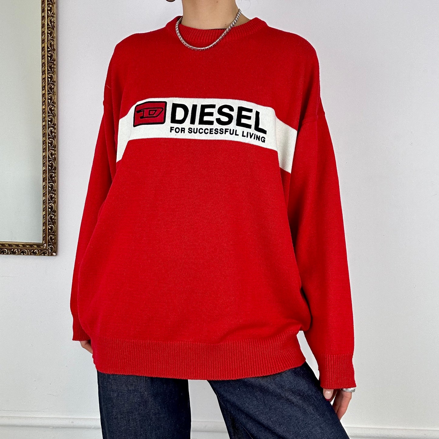 diesel red knitted jumper