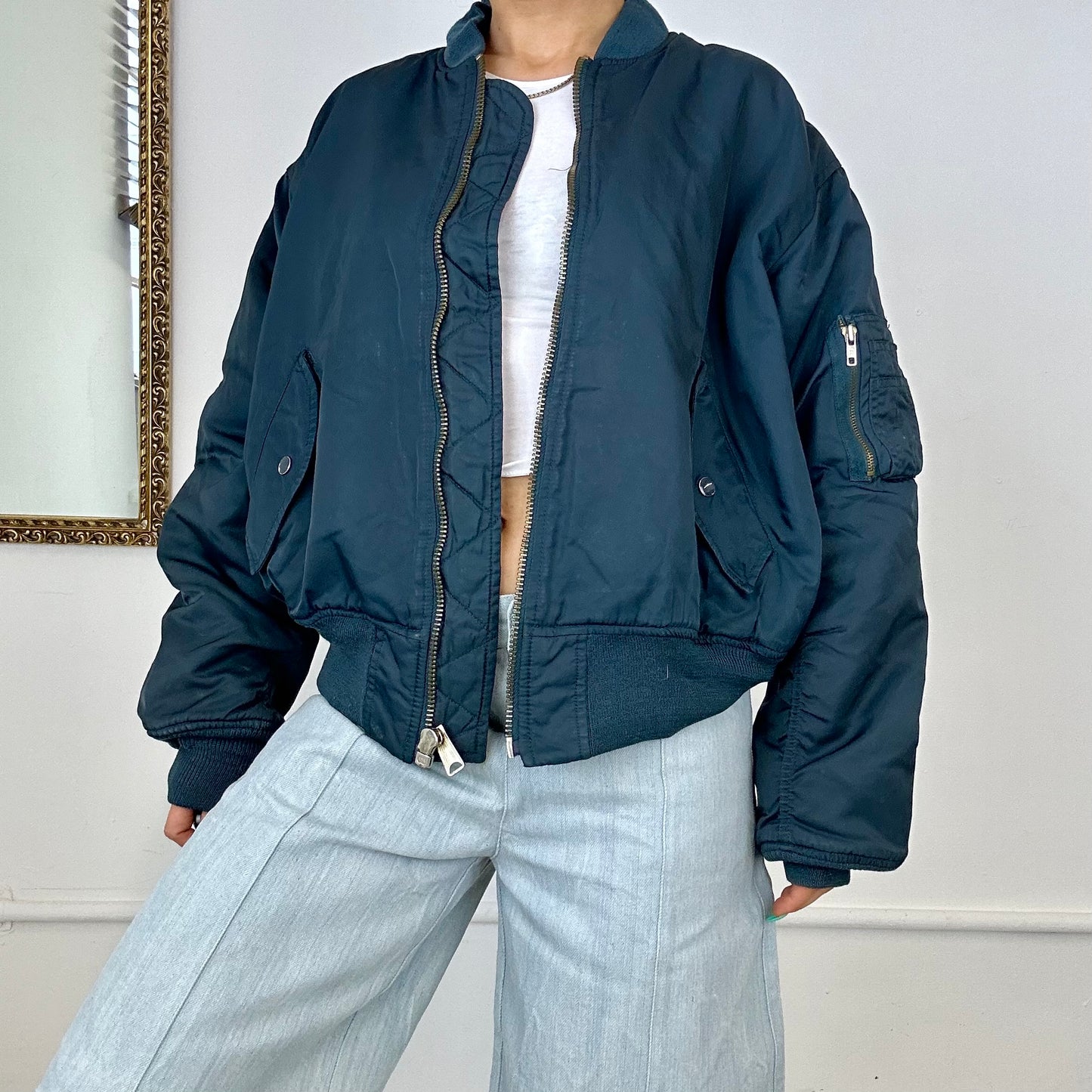 oversized navy bomber jacket