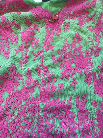 vintage dolce & gabbana green & pink lace corset top