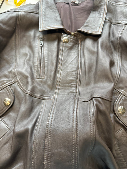 oversize brown leather bomber  jacket