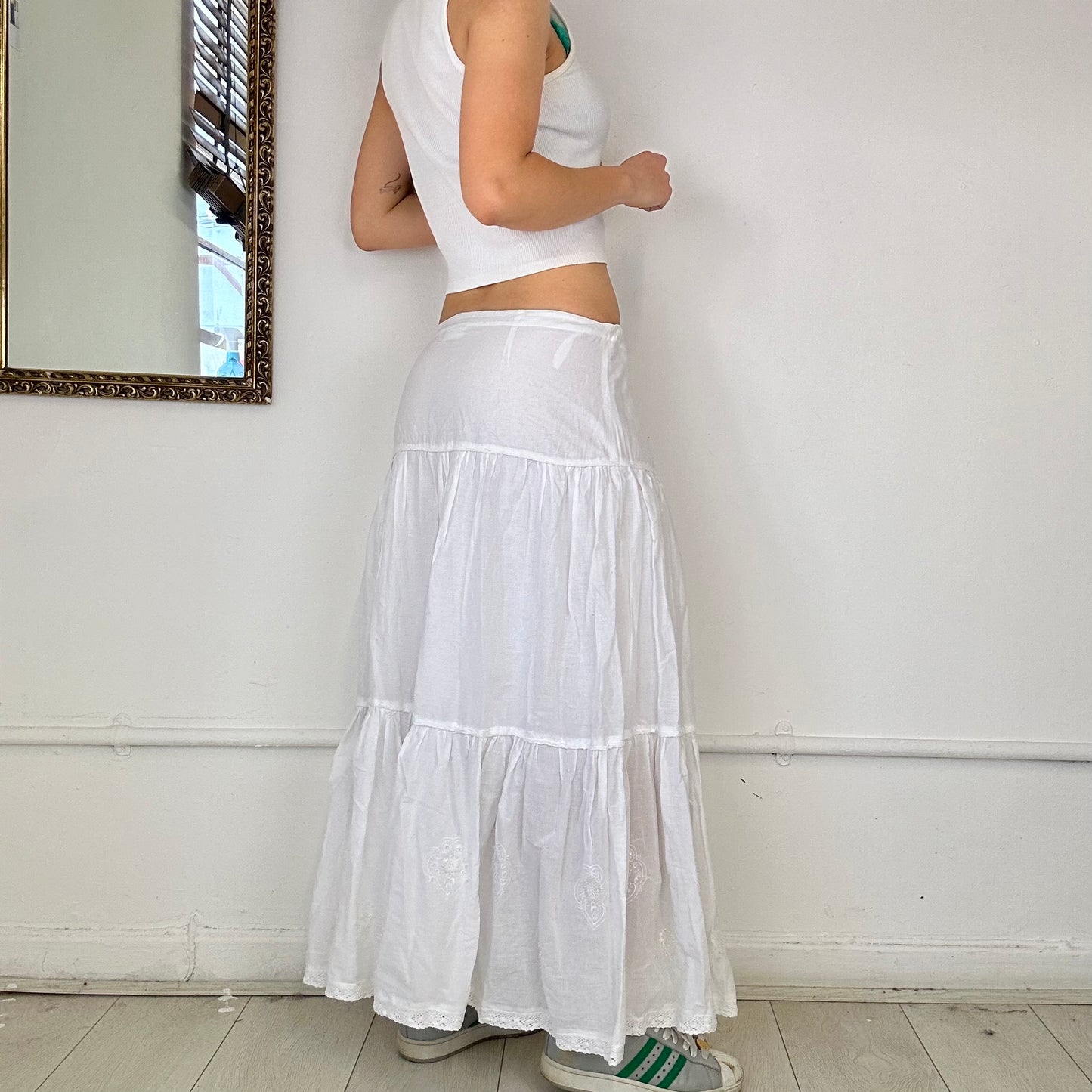 2000's white tiered maxi skirt