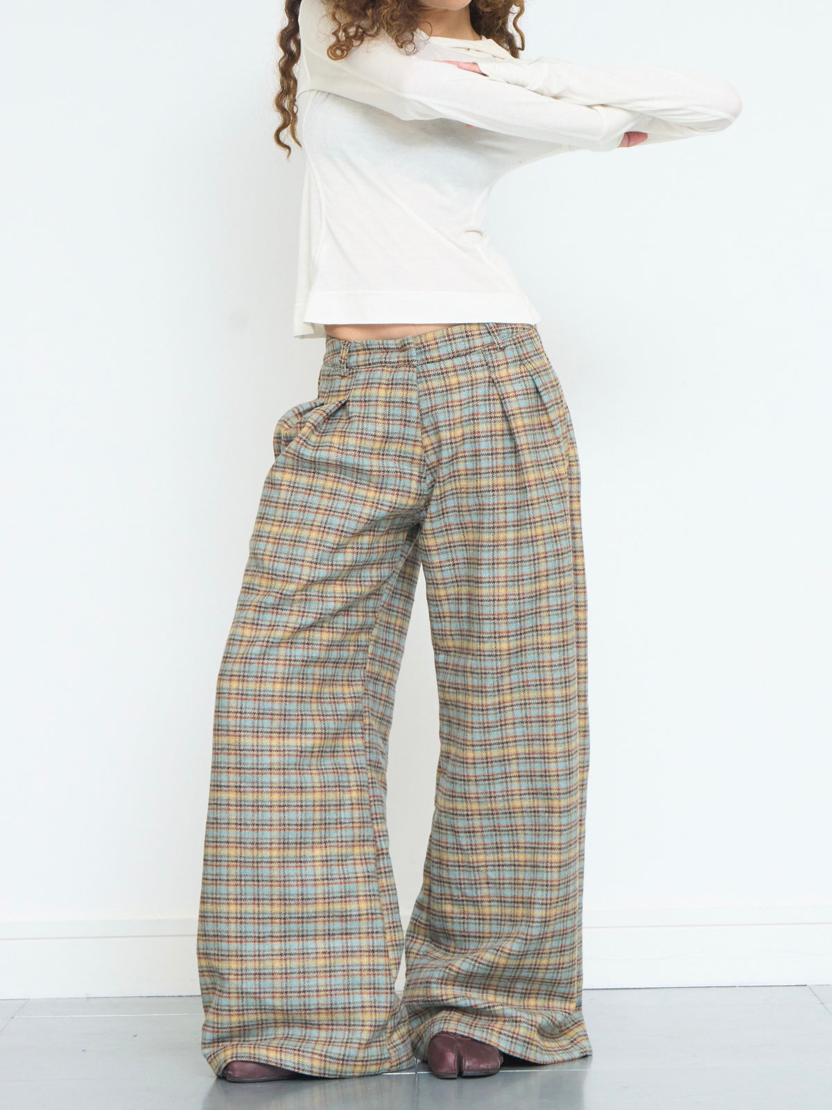 parker trouser - sandstone plaid wool