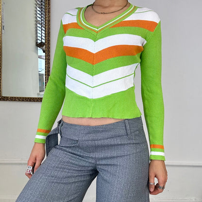 colourful 2000's green pattern long sleeve knitted top