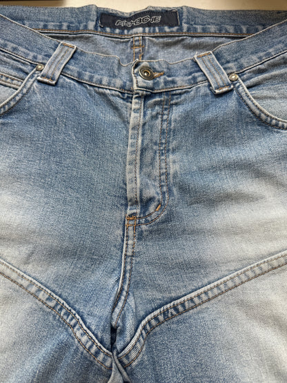 light wash long denim shorts