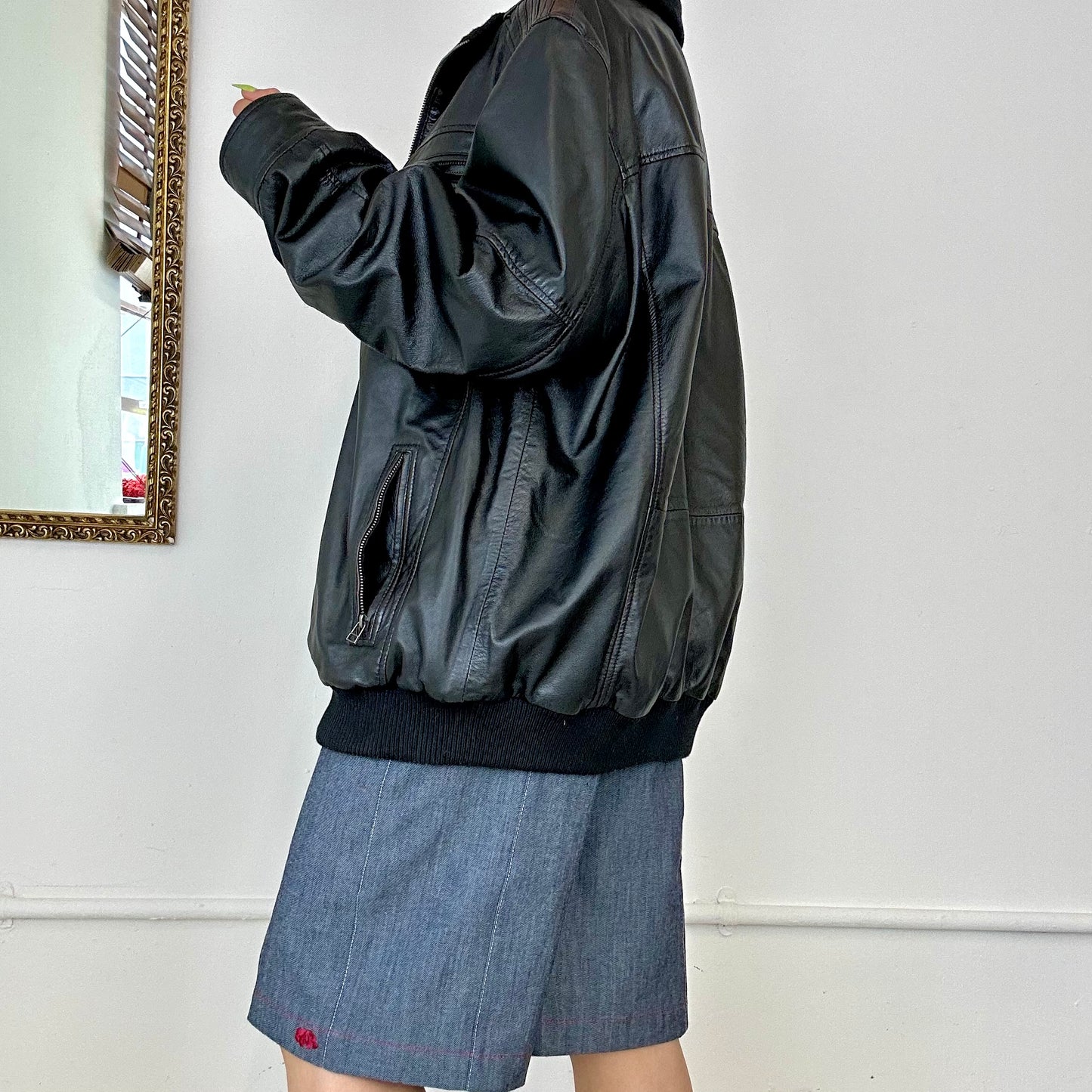 vintage black oversized leather jacket