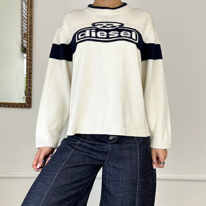 vintage diesel cream knit logo jumper