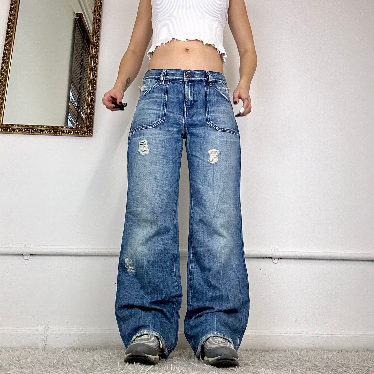 wide leg distressed diesel jeans