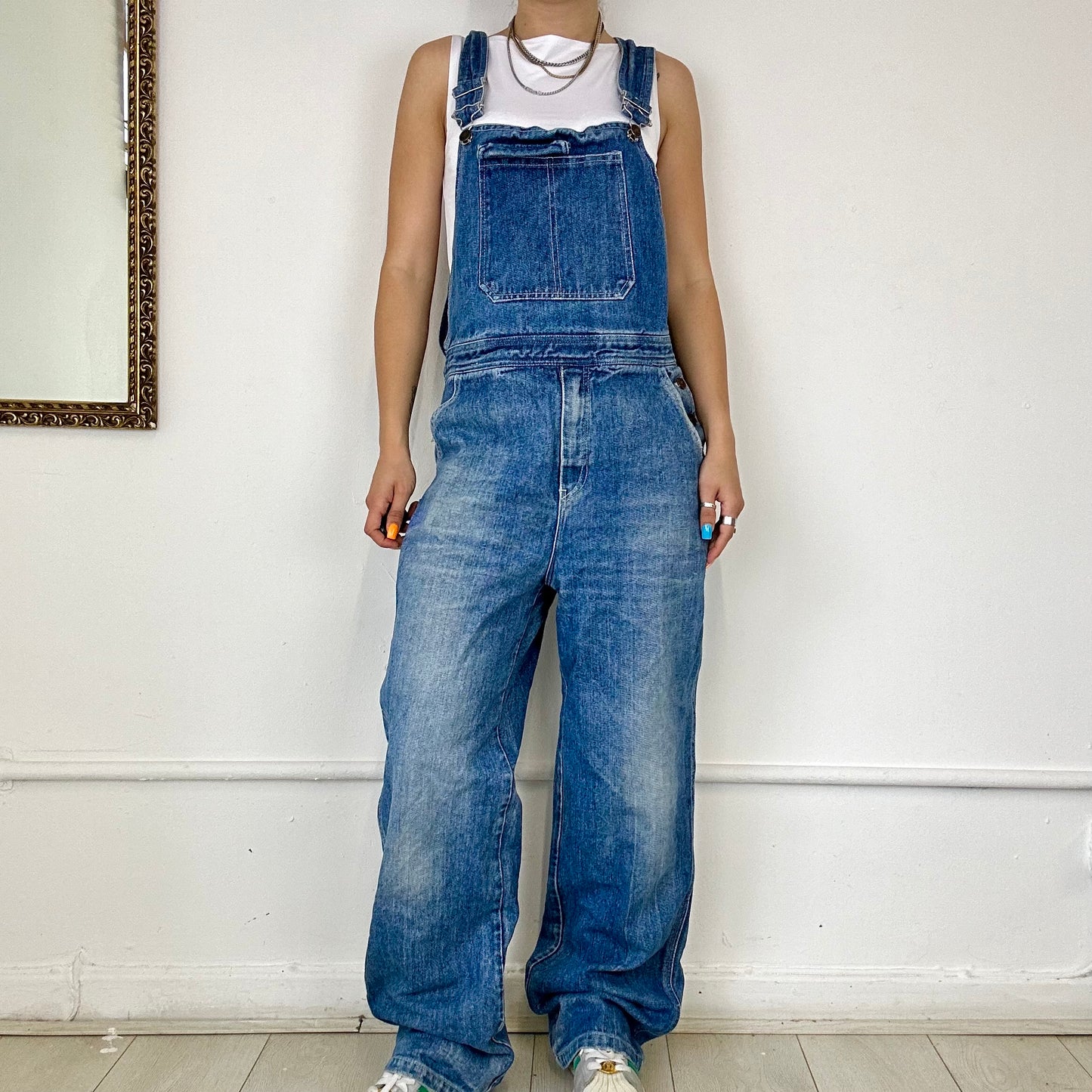 mid wash baggy dungarees