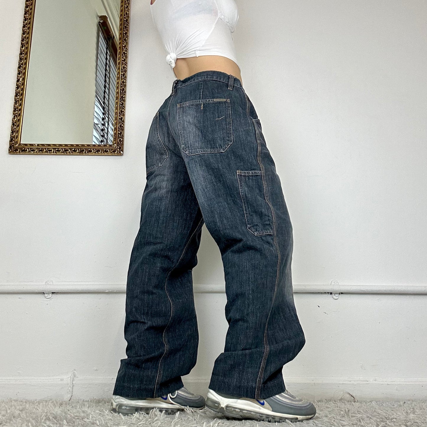 calvin klein baggy two tone jeans