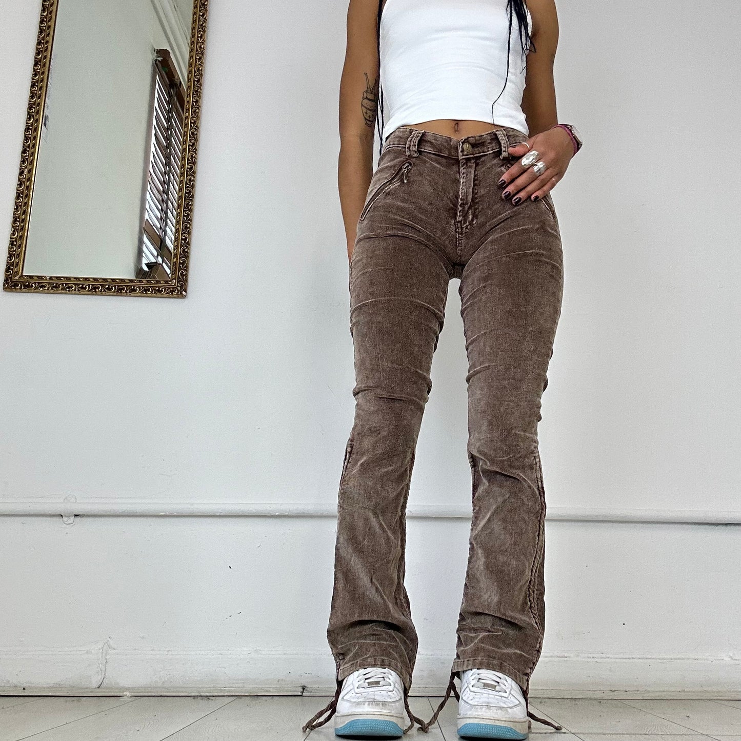 brown corduroy flared jeans