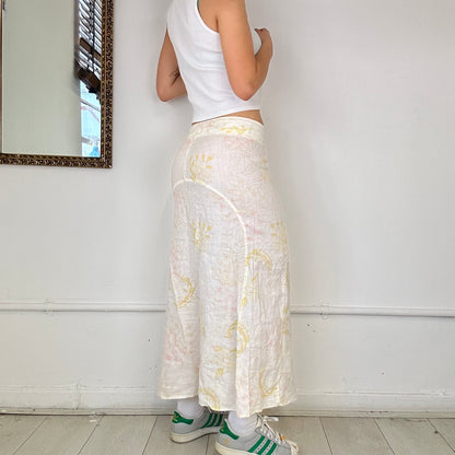 vintahe white linen maxi skirt