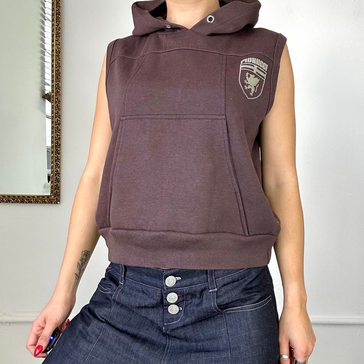 fiorucci vintage sleeveless brown hoodie