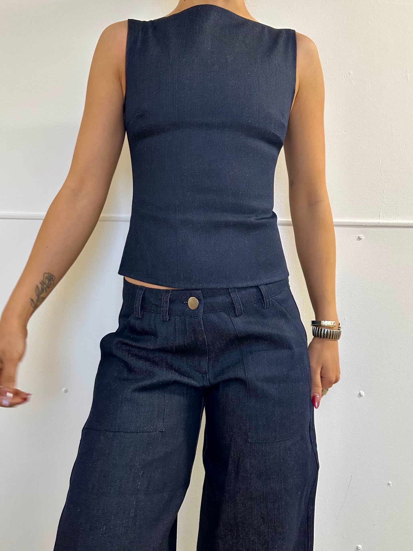 the charlie top in navy denim