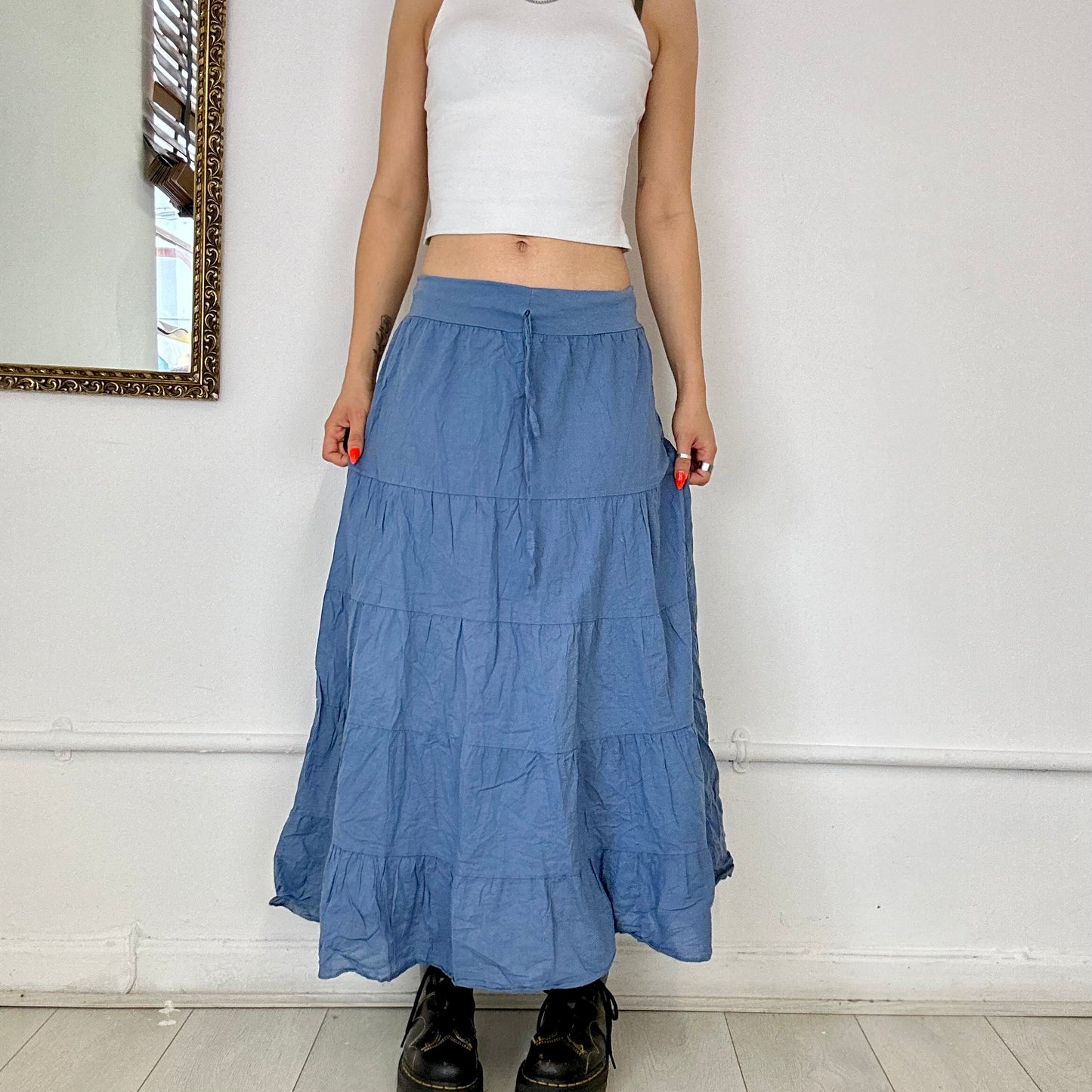 blue flowy maxi skirt