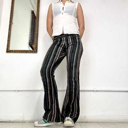 colourful striped corduroy flared trousers by energie