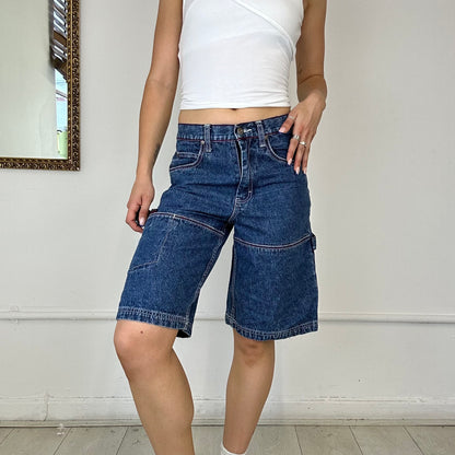 dark wash cargo denim shorts