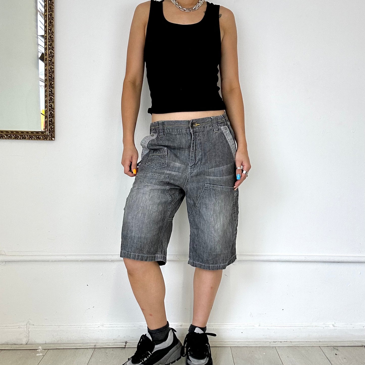 vintage grey cargo denim jorts