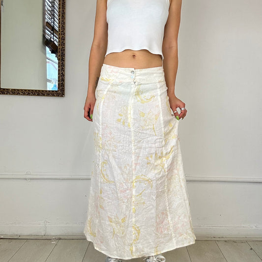 vintahe white linen maxi skirt