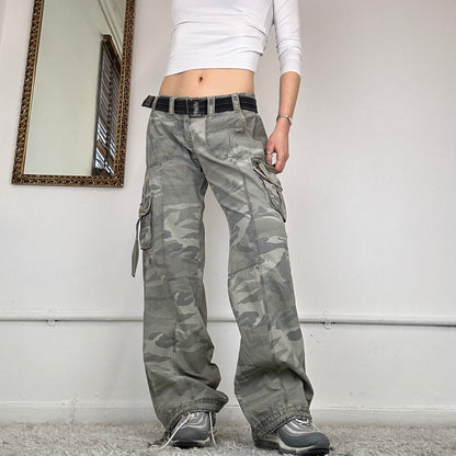 wide leg camo cargo trousers