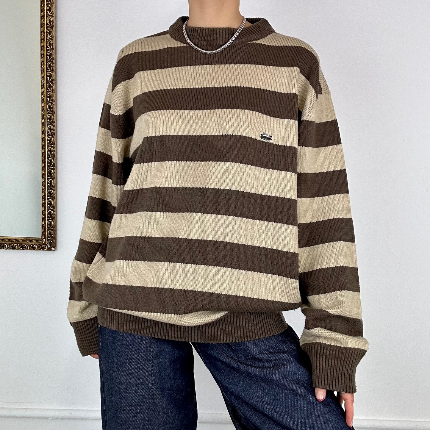 Lacoste brown striped knit jumper