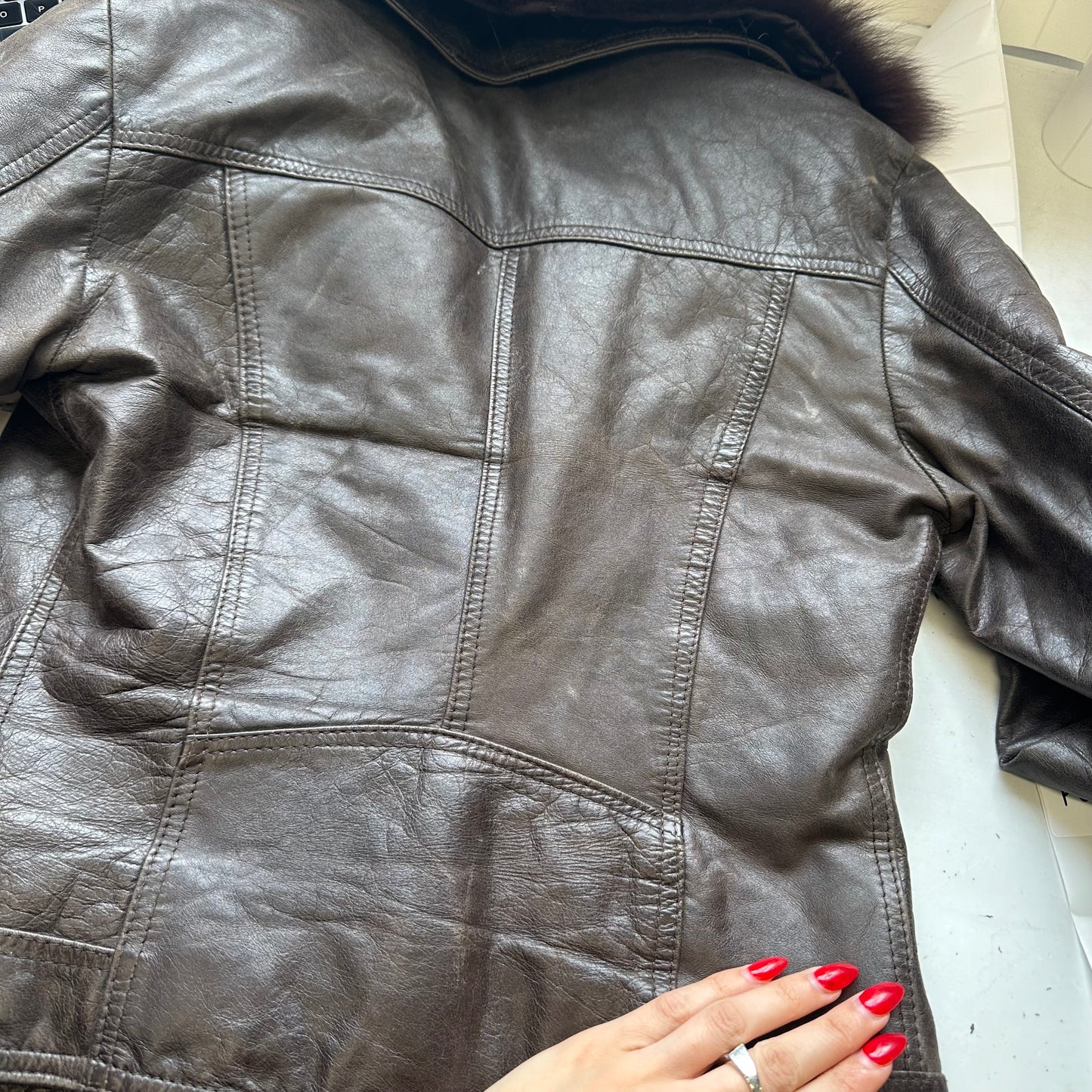 2000’s italian leather jacket with fur collar