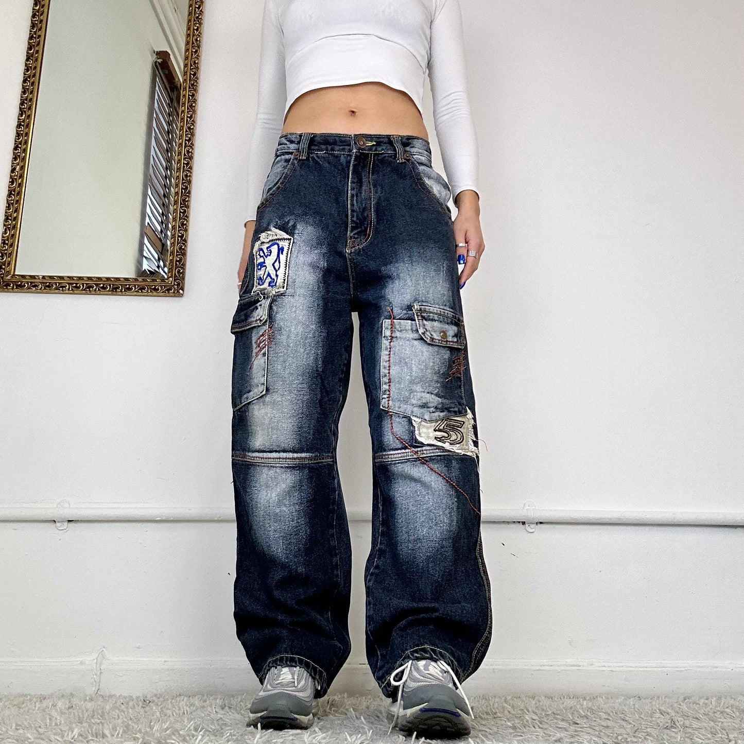 baggy patchwork cargo jeans