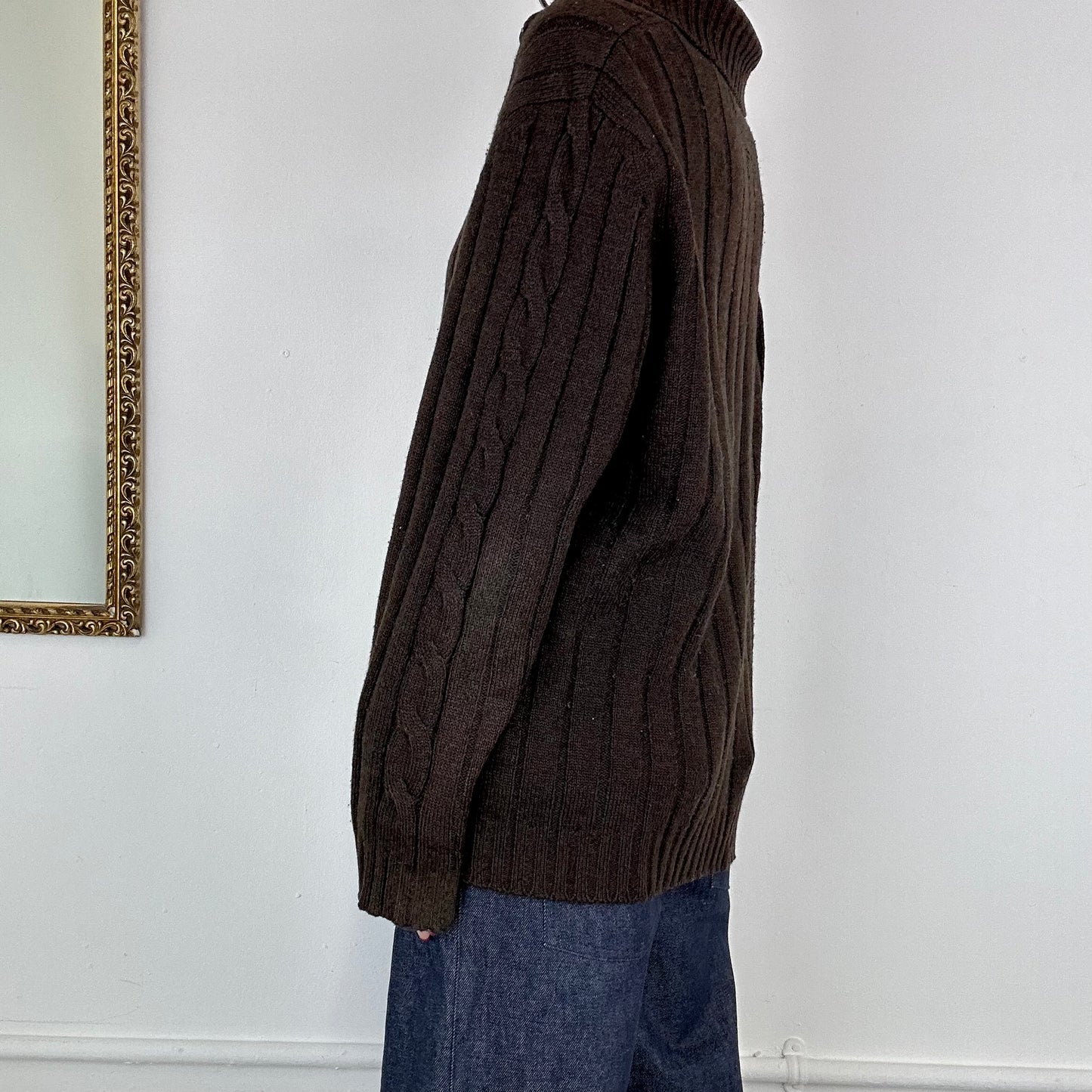 brown zip up lacoste knitted jumper