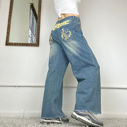 00's wide leg printed jeans