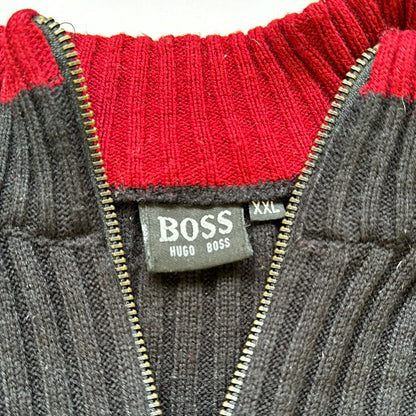 hugo boss red and black zip up knit jumper