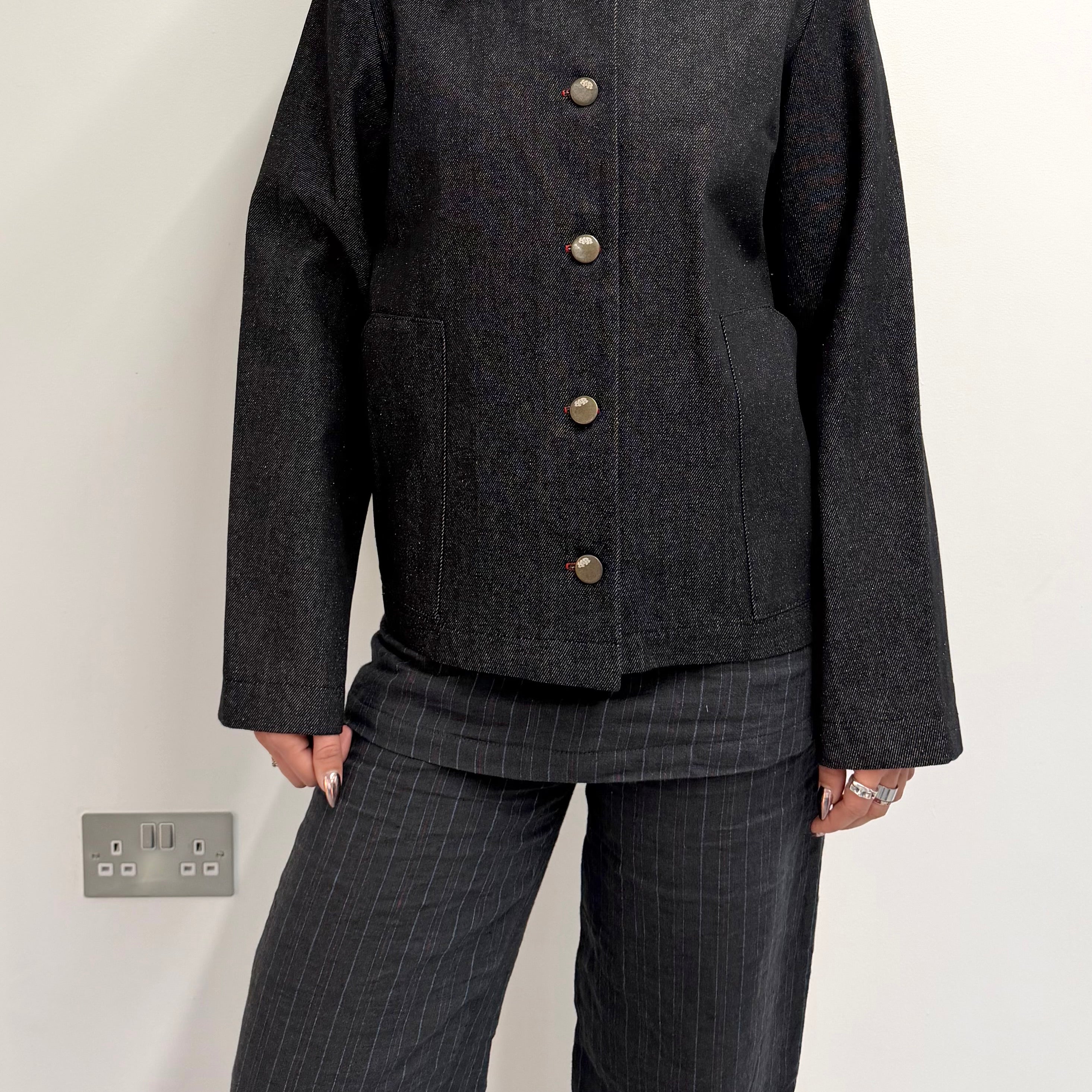 SAMPLE dark grey denim button up jacket