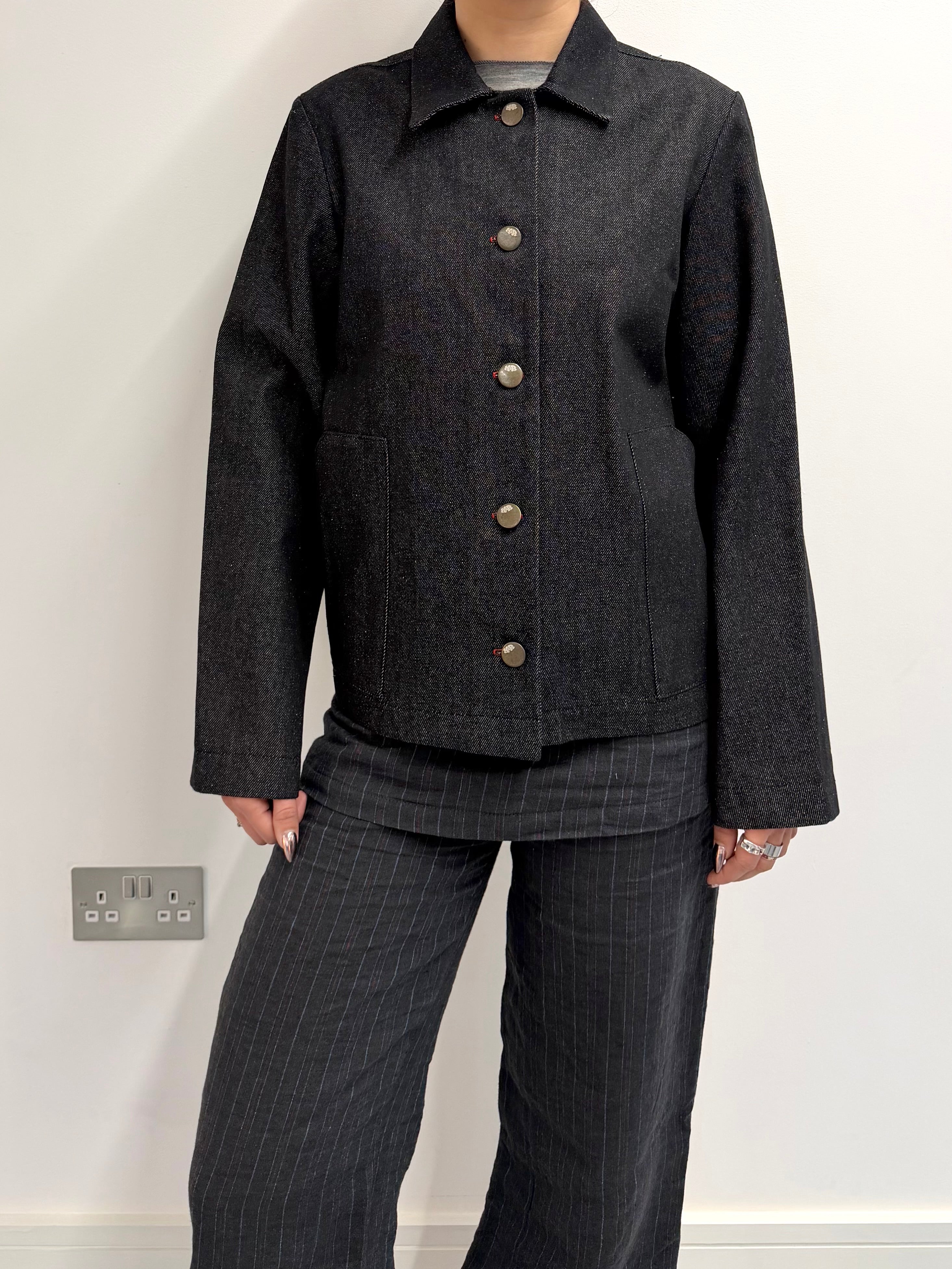 SAMPLE dark grey denim button up jacket