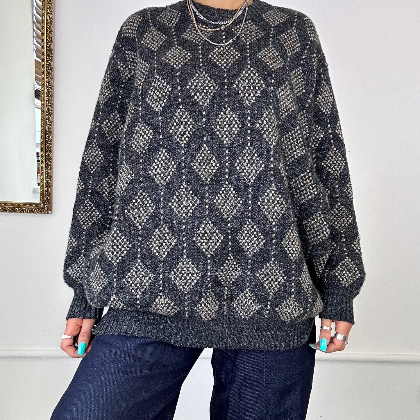 vintage geometric knitted jumper