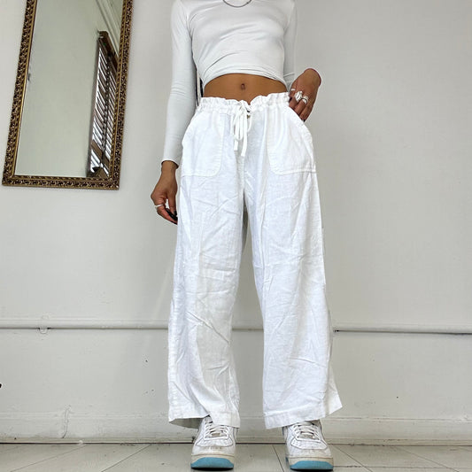 white wide leg linen trousers