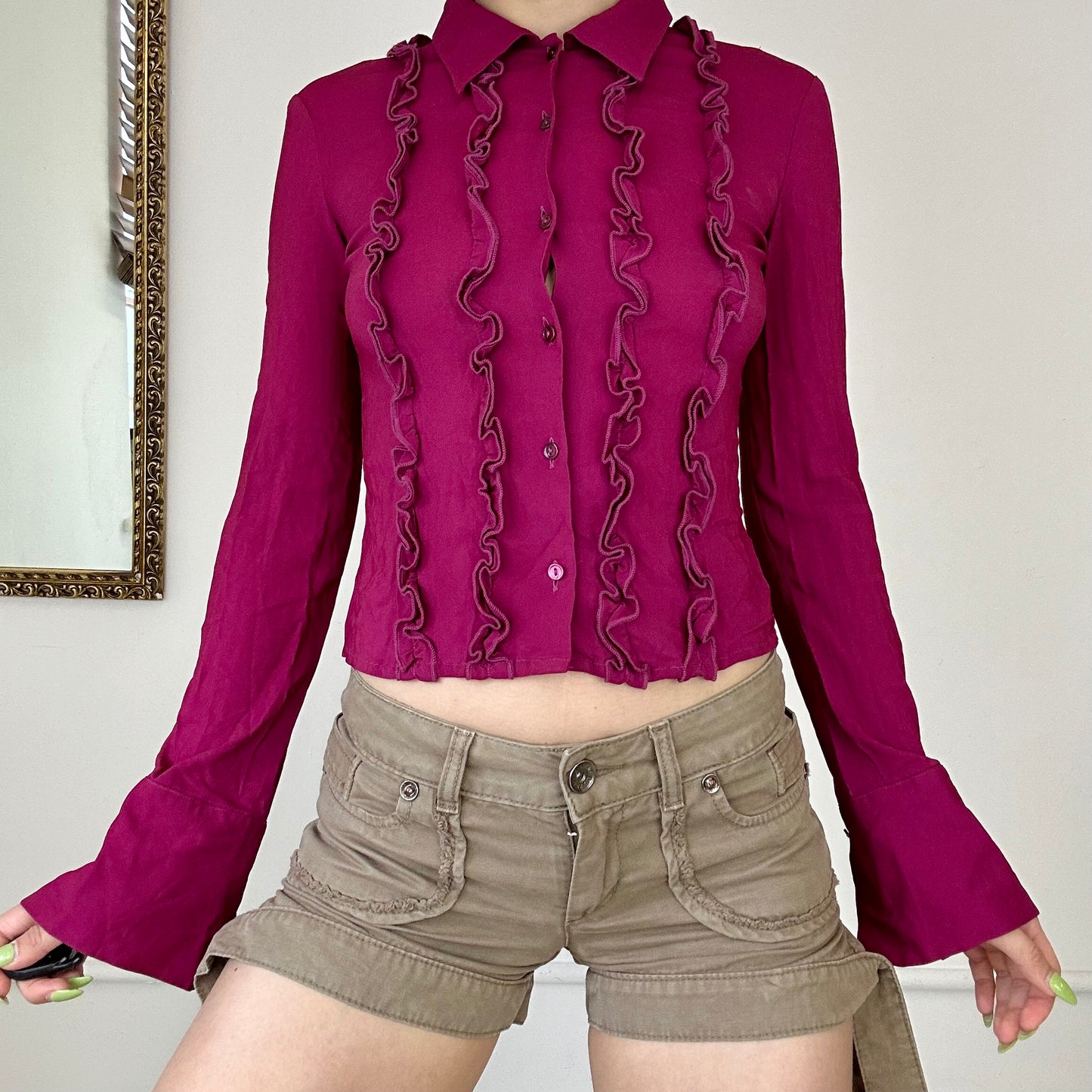 magenta 90’s frilly shirt